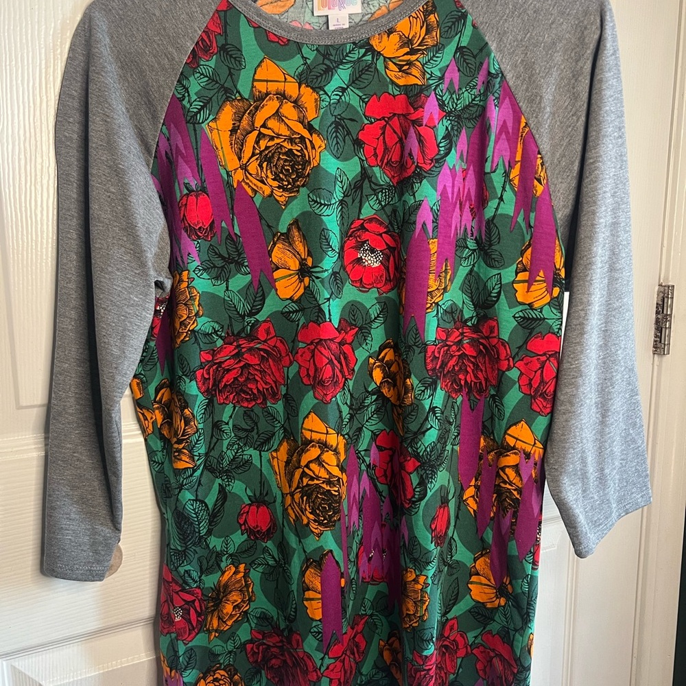 LuLaRoe Gray and Floral Top